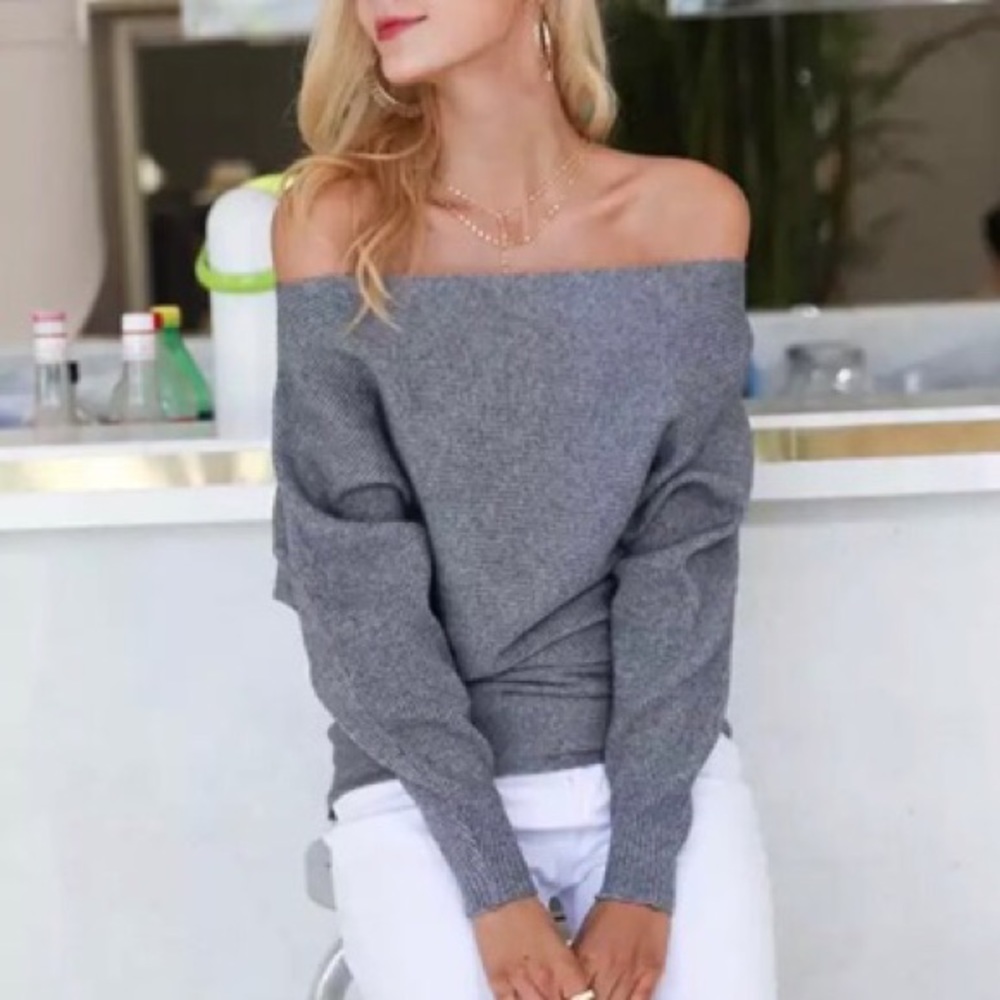 ‘Makena’ Grey Off The Shoulder Sweater